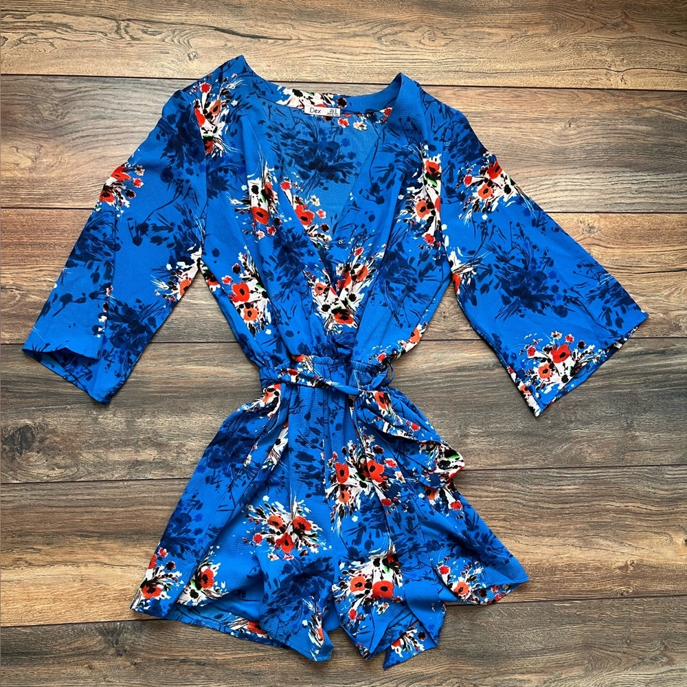 Dex kimono blue floral jumpsuit